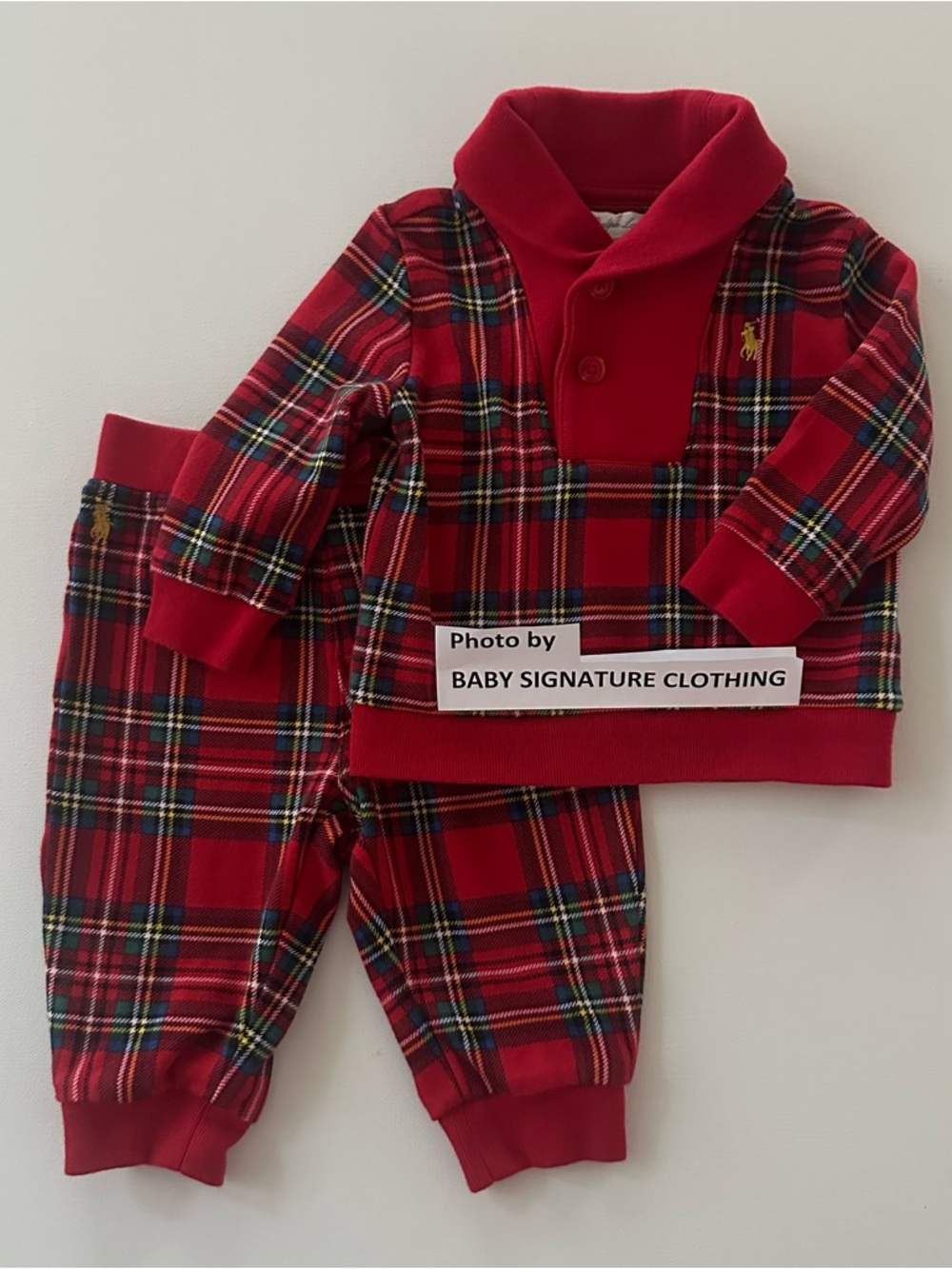 Ralph Lauren 6 Months Baby Boy Red Plaid Pullover Pant Set Outfit Holiday